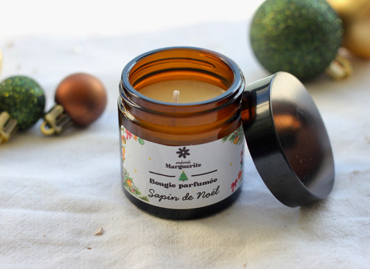 Bougie verre ambrée - Sapin de Noël